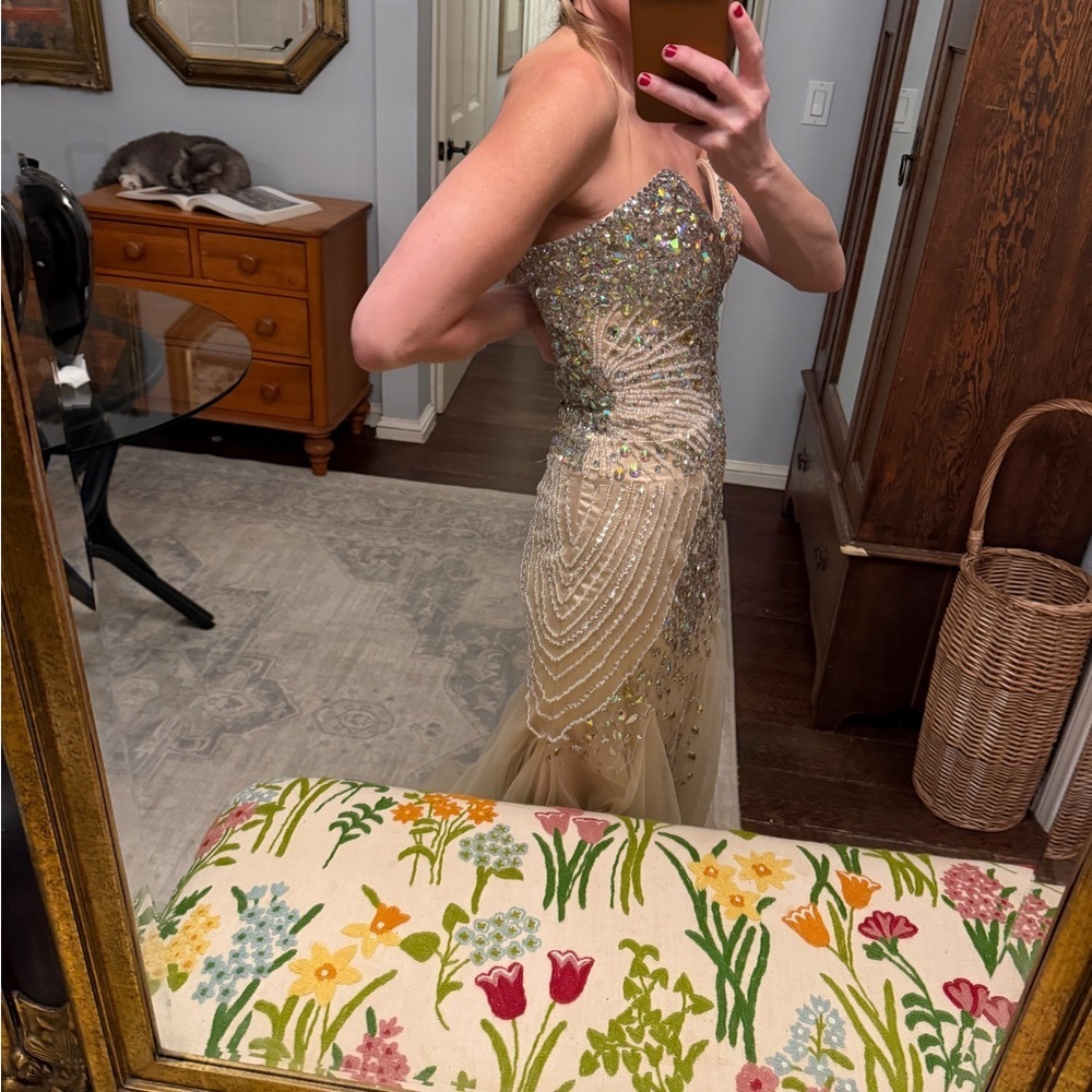 Stunning Strapless Beaded Rhinestone Mermaid Evening Gown - Picture 15 of 15